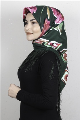 Piramit Püsküllü Eşarp 111-0081 Yeşil