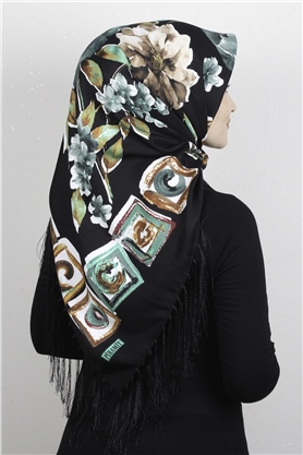 Piramit Püsküllü Eşarp 111-0083 Siyah