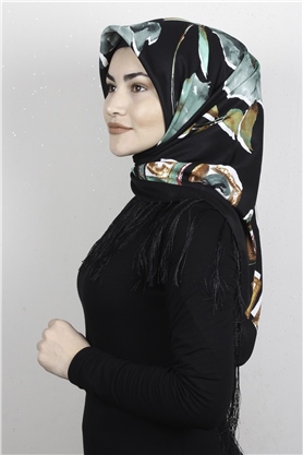 Piramit Püsküllü Eşarp 111-0083 Siyah