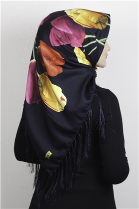 Piramit Püsküllü Eşarp 111-0084 Lacivert