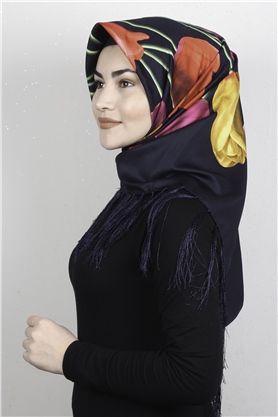 Piramit Püsküllü Eşarp 111-0084 Lacivert