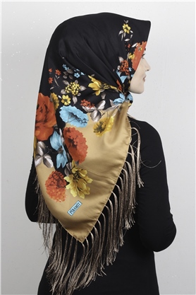 Piramit Püsküllü Eşarp 111-0086 Camel