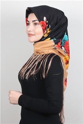 Piramit Püsküllü Eşarp 111-0086 Camel