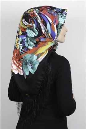 Piramit Püsküllü Eşarp 111-0088 Siyah