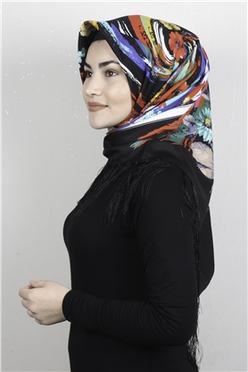 Piramit Püsküllü Eşarp 111-0088 Siyah