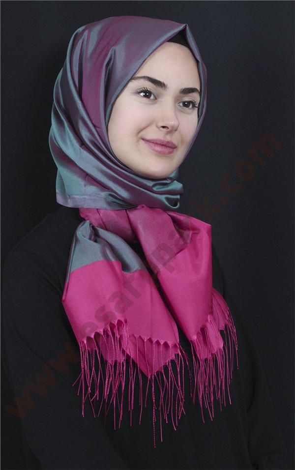 Prenses Tül Şal 2808-1 Turkuaz-Pembe