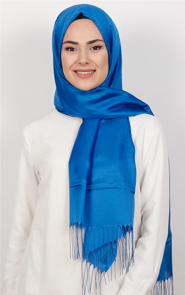 Prenses Tül Şal 2808-13 Saks Mavisi
