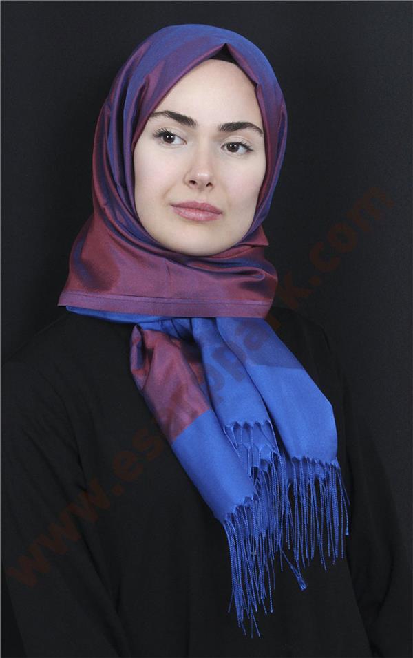 Prenses Tül Şal 2808-6 Mavi-Bordo
