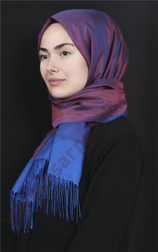 Prenses Tül Şal 2808-6 Mavi-Bordo