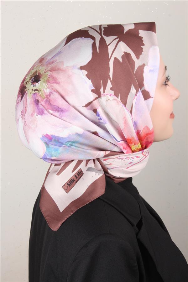 Silk Life Lotus Eşarp 4120-1 Kahverengi