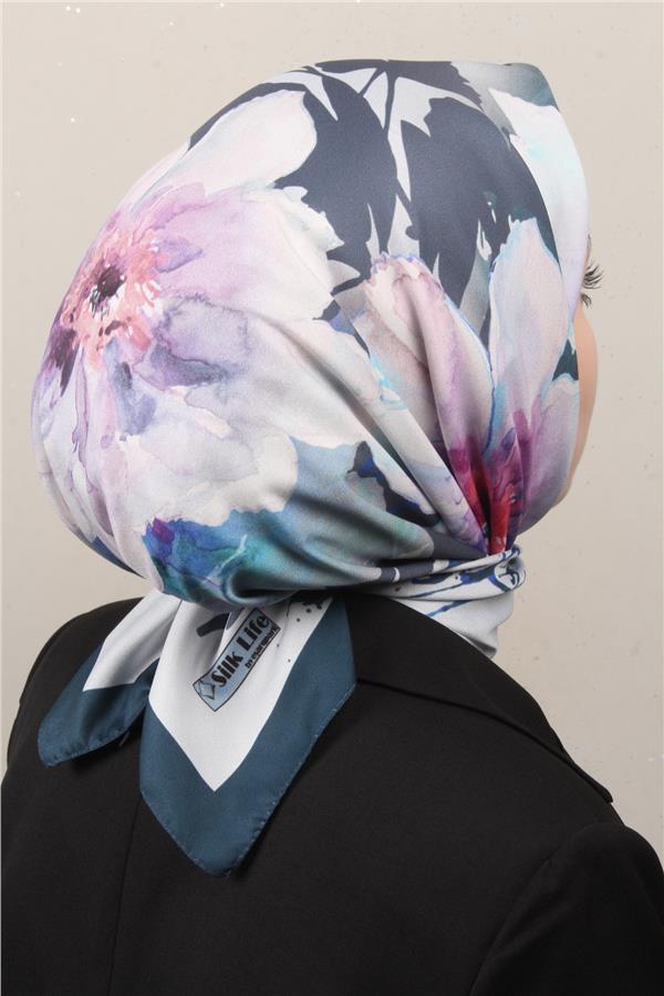 Silk Life Lotus Eşarp 4120-11 Petrol Mavisi