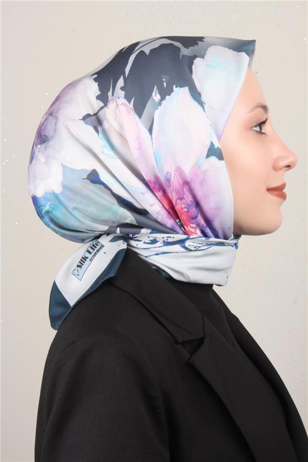 Silk Life Lotus Eşarp 4120-11 Petrol Mavisi