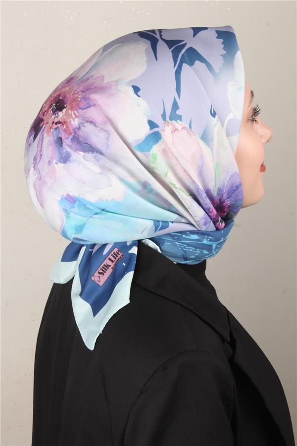 Silk Life Lotus Eşarp 4120-3 Mavi