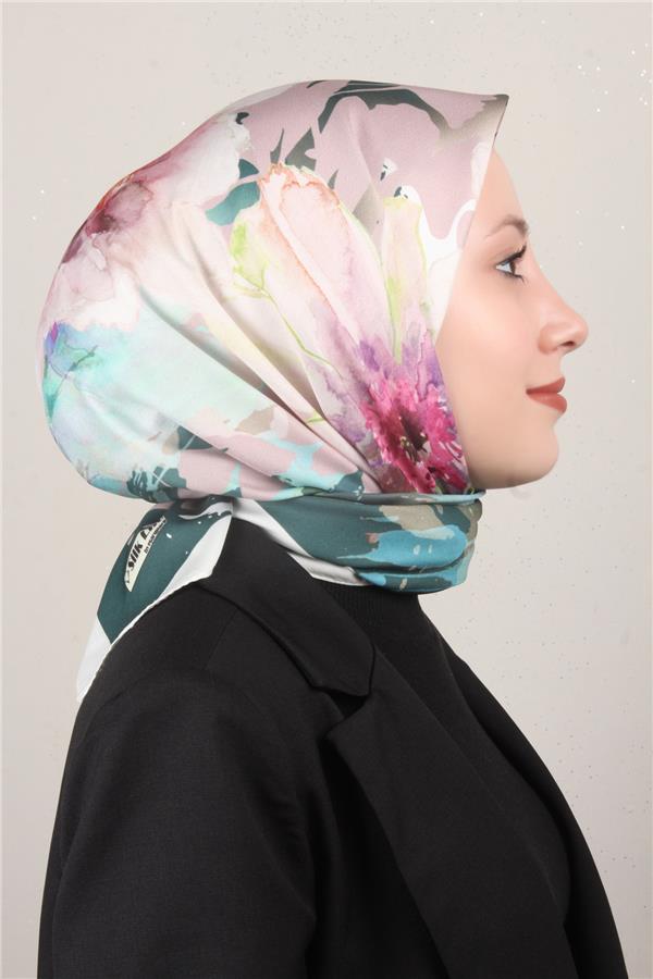 Silk Life Lotus Eşarp 4120-5 Ekru-Zümrüt