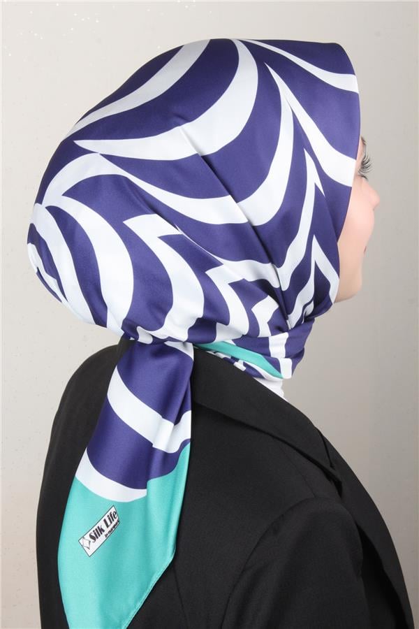 Silk Life Lotus Eşarp 4122-1 Mor-Yeşil