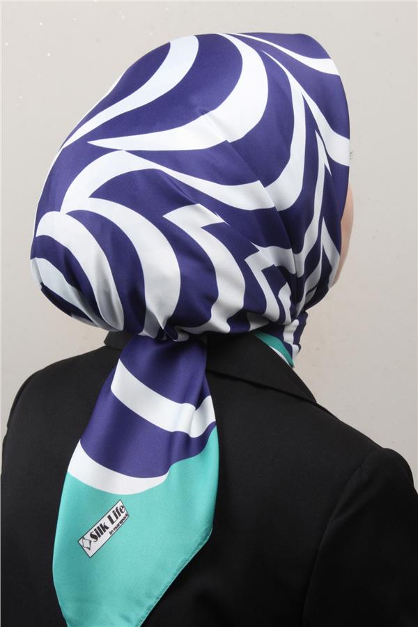 Silk Life Lotus Eşarp 4122-1 Mor-Yeşil