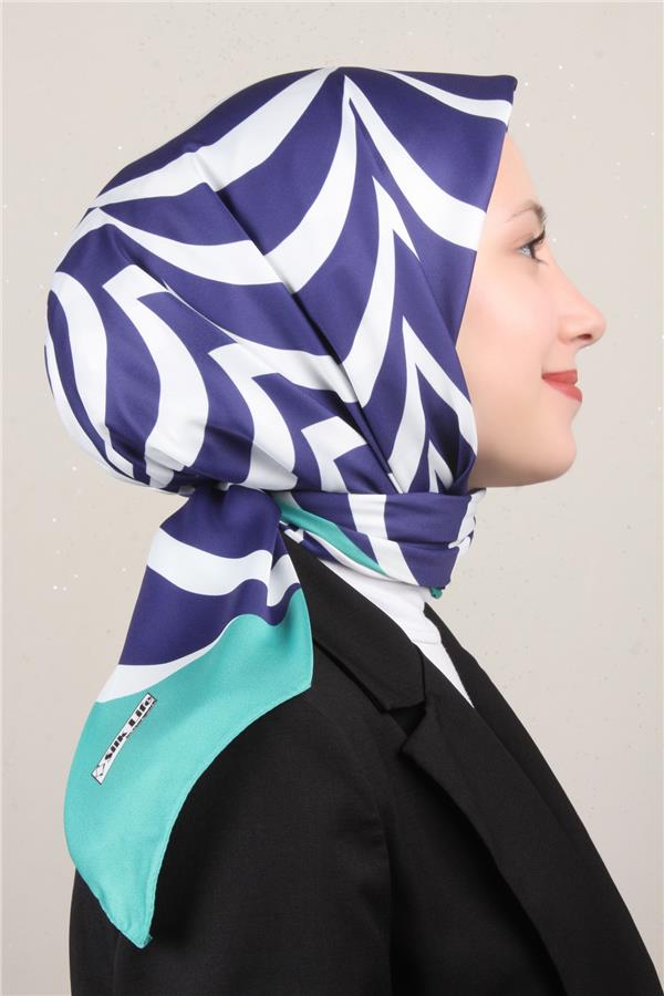 Silk Life Lotus Eşarp 4122-1 Mor-Yeşil