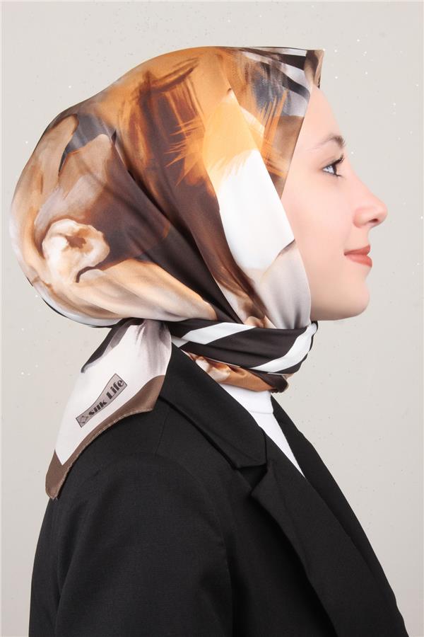 Silk Life Lotus Eşarp 4123-6 Koyu Haki