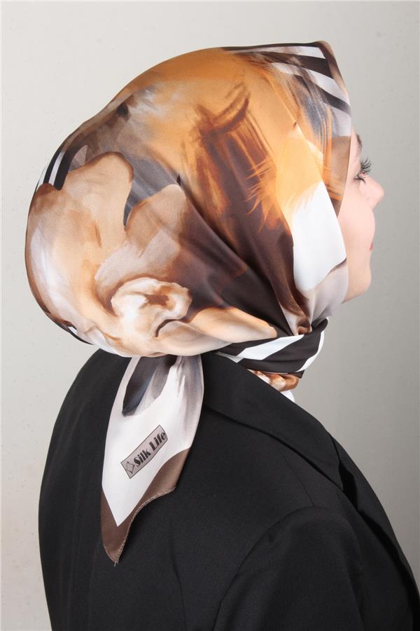 Silk Life Lotus Eşarp 4123-6 Koyu Haki