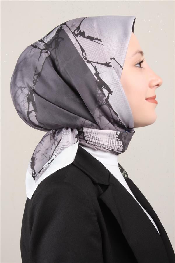 Silk Life Lotus Eşarp 4124-2 Gri-Siyah