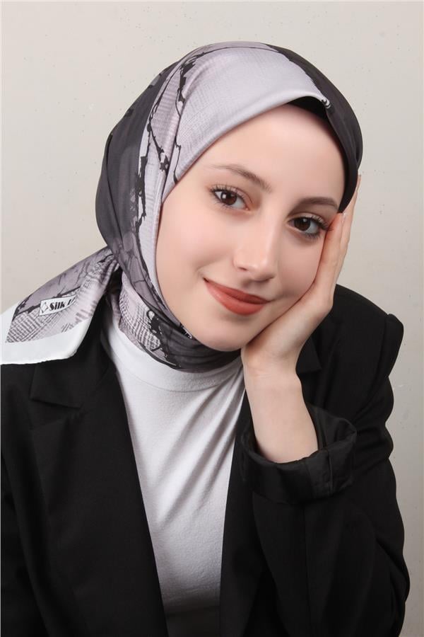Silk Life Lotus Eşarp 4124-2 Gri-Siyah