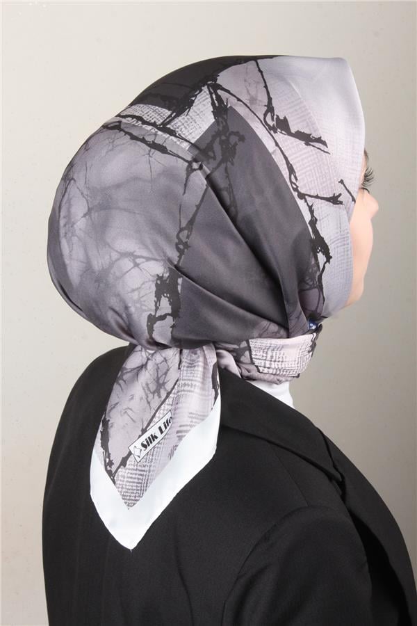 Silk Life Lotus Eşarp 4124-2 Gri-Siyah