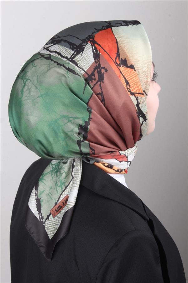 Silk Life Lotus Eşarp 4124-3 Taba-Yeşil