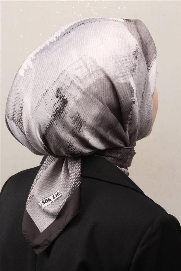 Silk Life Lotus Eşarp 4125-7 Siyah-Gri