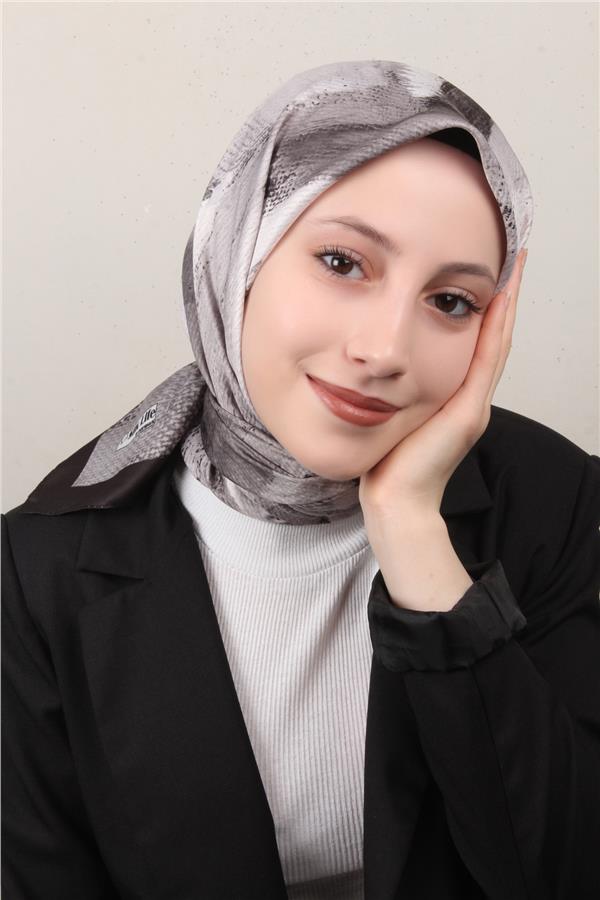 Silk Life Lotus Eşarp 4125-7 Siyah-Gri