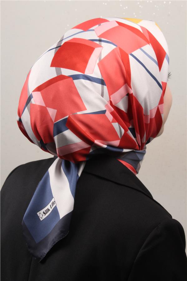 Silk Life Lotus Eşarp 4126-2 Lacivert-Kırmızı