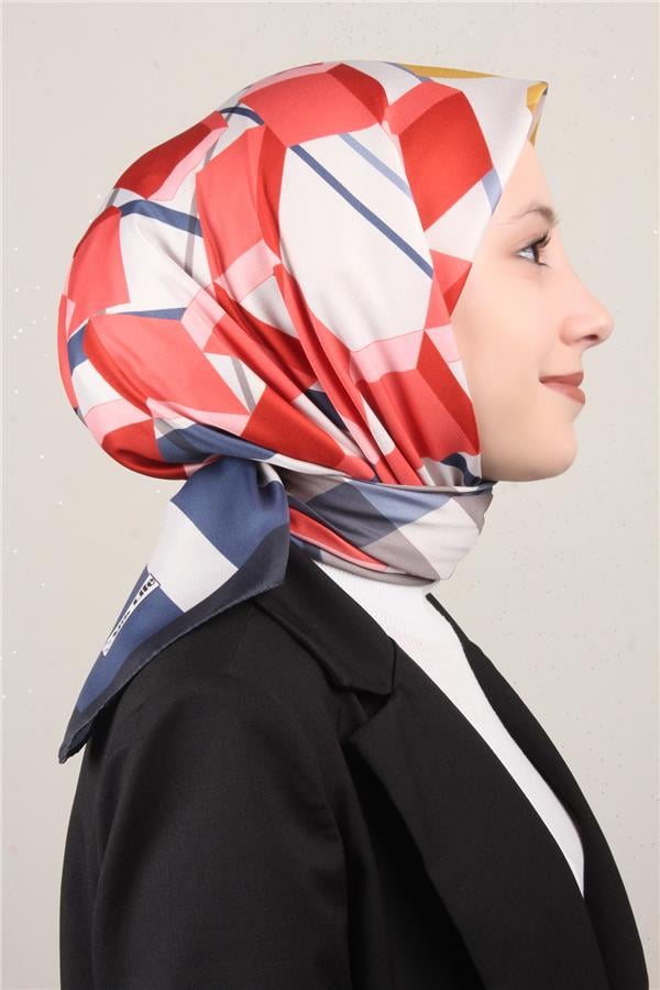 Silk Life Lotus Eşarp 4126-2 Lacivert-Kırmızı