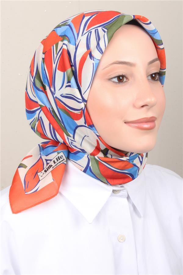 Silk Life Soft Pamuk Eşarp 4128-10 Turuncu