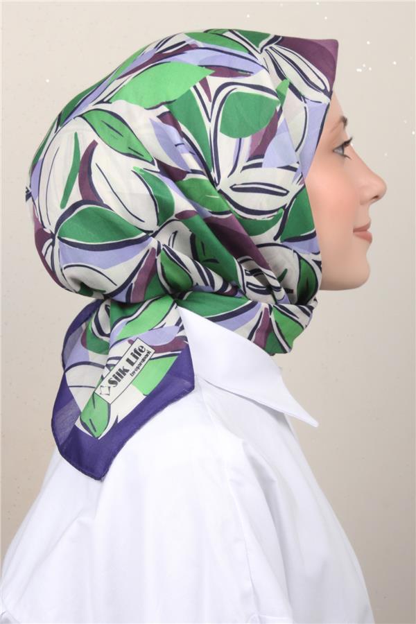 Silk Life Soft Pamuk Eşarp 4128-5 Mor Yeşil 