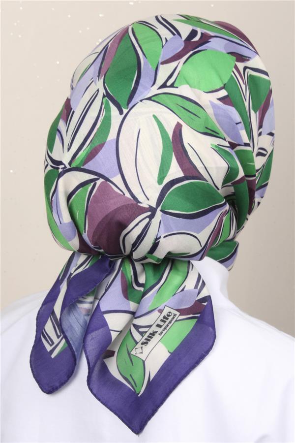 Silk Life Soft Pamuk Eşarp 4128-5 Mor Yeşil 