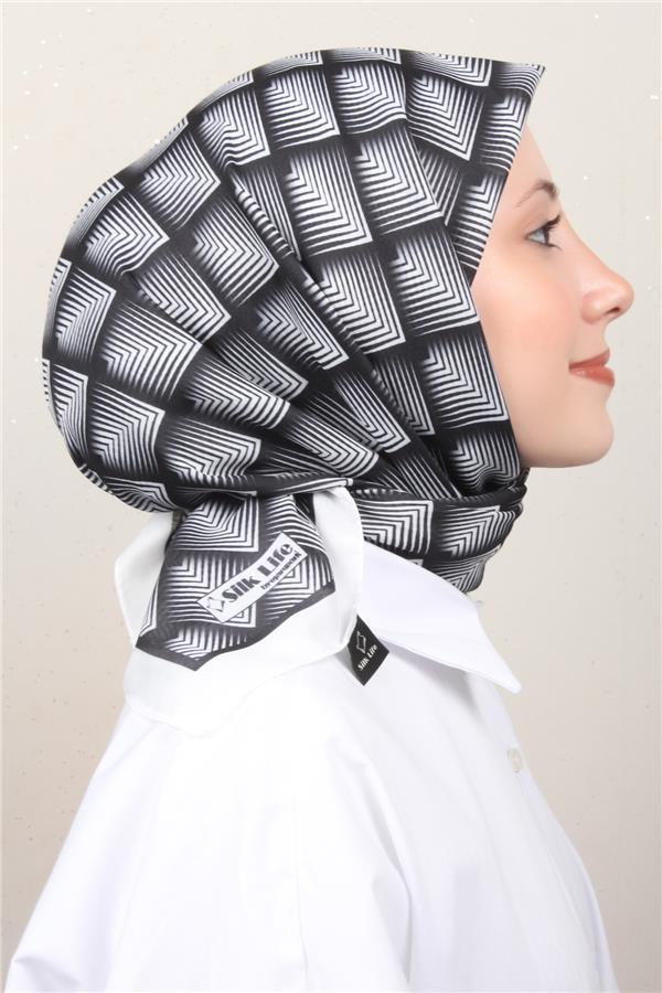 Silk Life Soft Pamuk Eşarp 4129-11 Beyaz Siyah