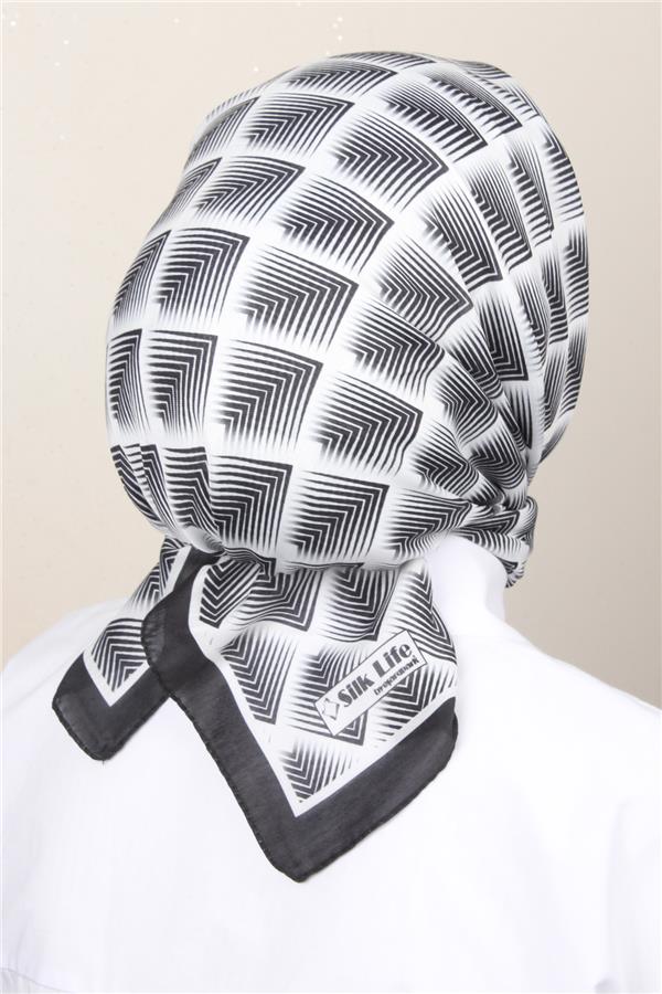 Silk Life Soft Pamuk Eşarp 4129-13 Siyah Beyaz 