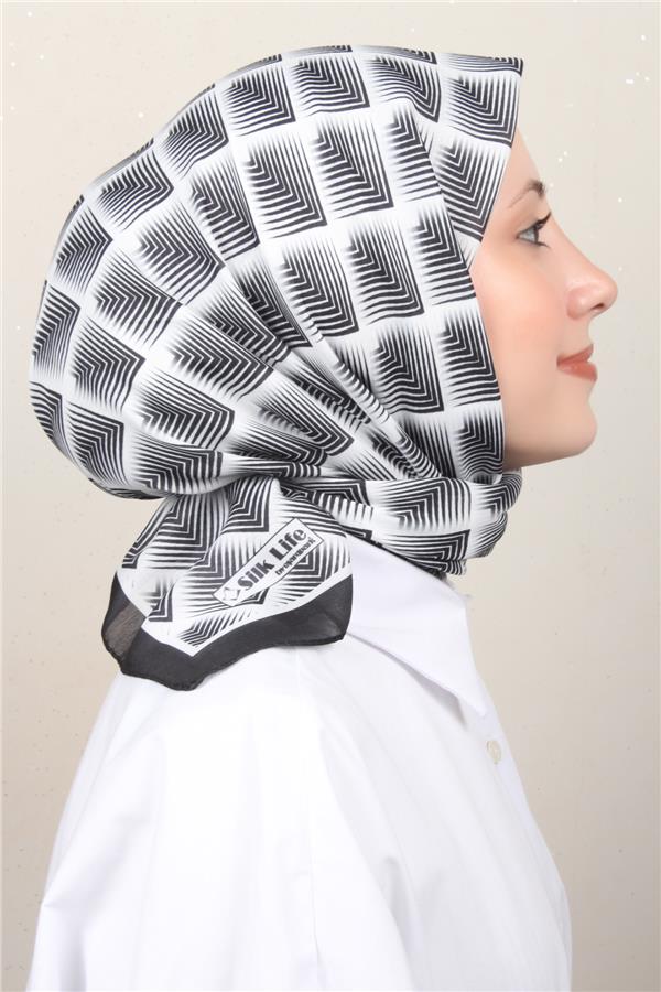 Silk Life Soft Pamuk Eşarp 4129-13 Siyah Beyaz 