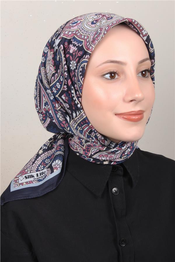 Silk Life Soft Pamuk Eşarp 4130-2 Lacivert