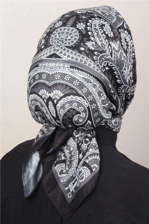 Silk Life Soft Pamuk Eşarp 4130-5 Gri Siyah