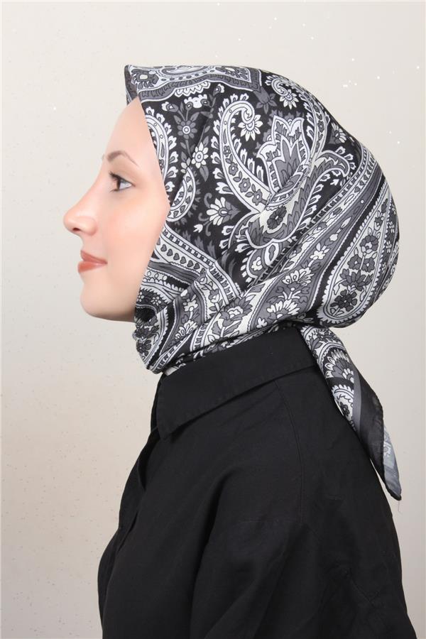 Silk Life Soft Pamuk Eşarp 4130-5 Gri Siyah