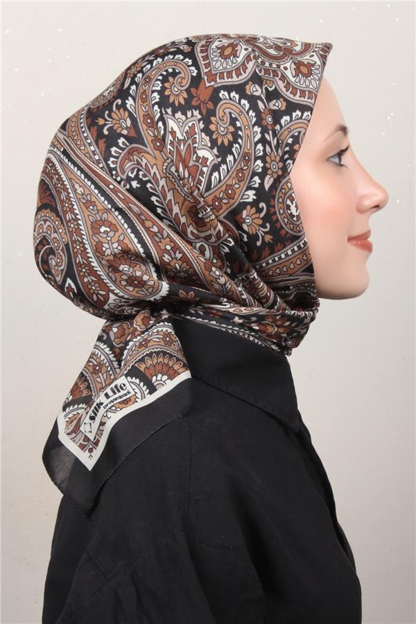 Silk Life Soft Pamuk  Eşarp 4130-13 Siyah Kahve 