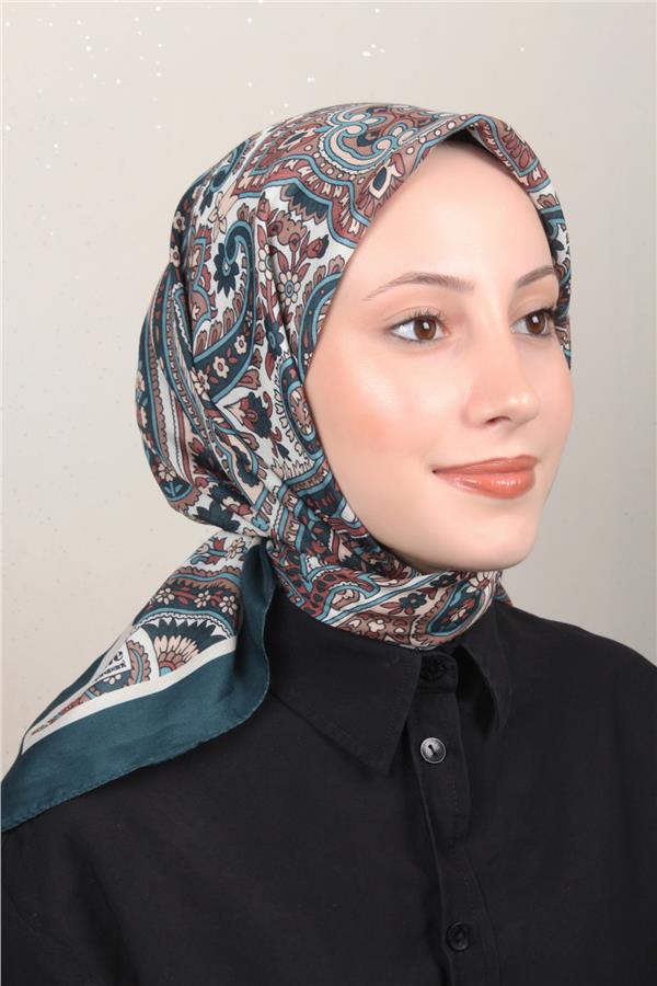 Silk Life Soft Pamuk Eşarp 4130-8 Petrol 