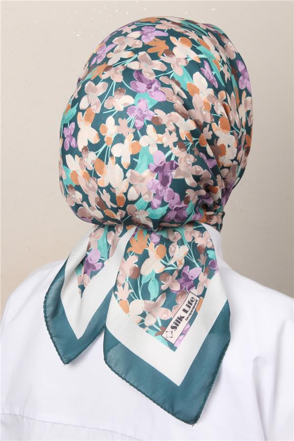 Silk Life Soft Pamuk Eşarp 4131-12 Petrol 