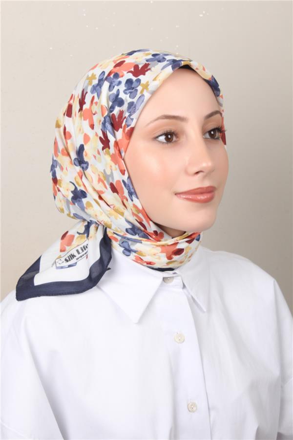 Silk Life Soft Pamuk Eşarp 4131-2 Lacivert Sarı 