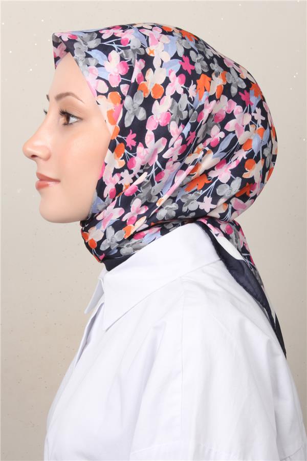 Silk Life Soft Pamuk Eşarp 4131-8 Lacivert Pembe 