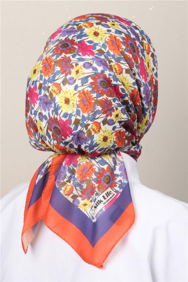 Silk Life Soft Pamuk Eşarp 4132-2 Turuncu