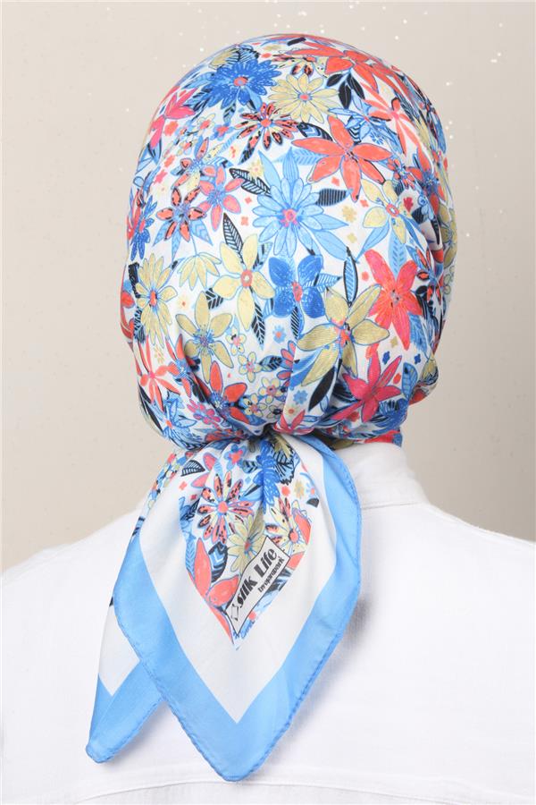 Silk Life Soft Pamuk Eşarp 4133-11 Açık Mavi