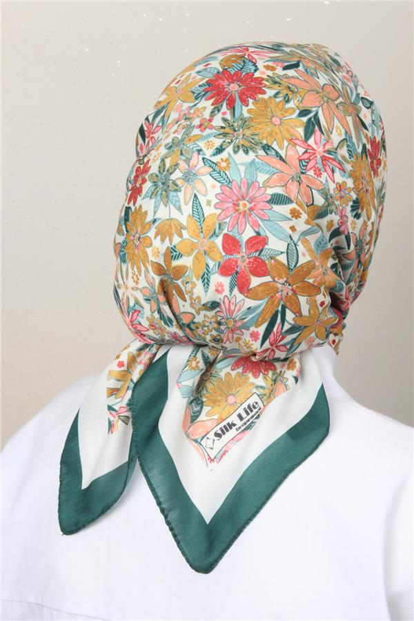 Silk Life Soft Pamuk Eşarp 4133-2 Zümrüt