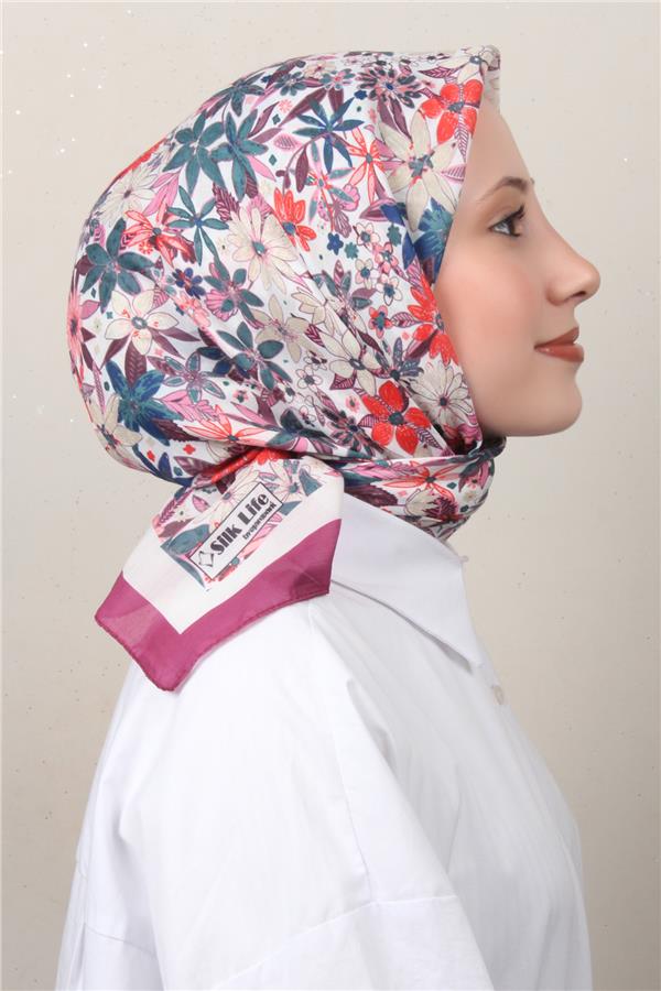Silk Life Soft Pamuk Eşarp 4133-4 Mürdüm