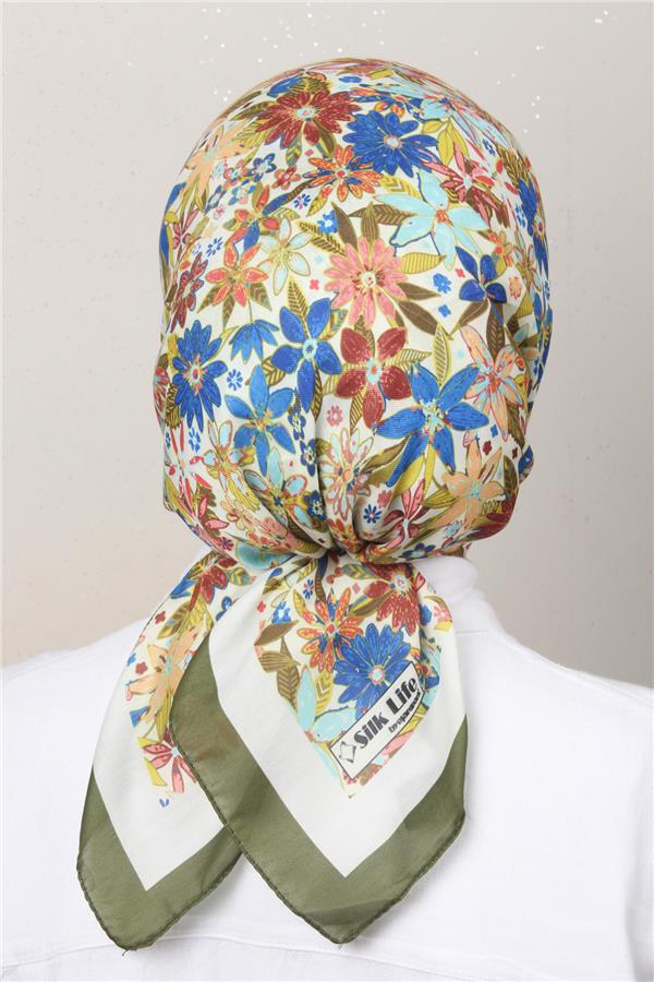 Silk Life Soft Pamuk Eşarp 4133-5 Asker Yeşili 